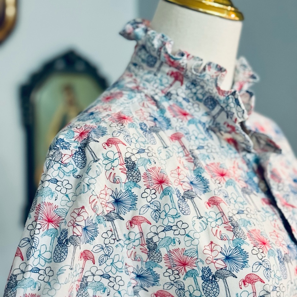 Floral Ruffle Button Down Shirt - Picture 3 of 8
